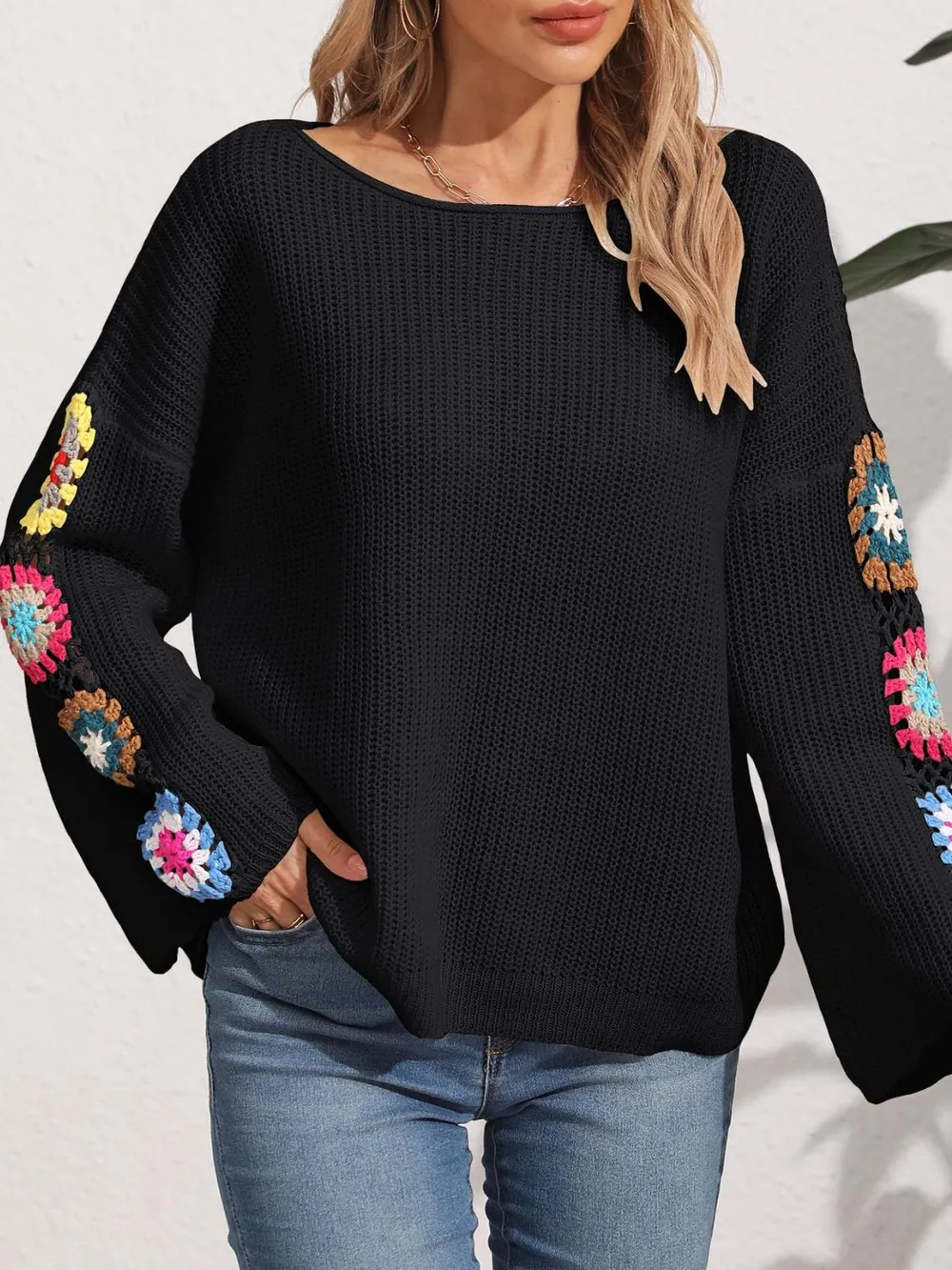 Crochet Flower Long Sleeve Sweater, image 11