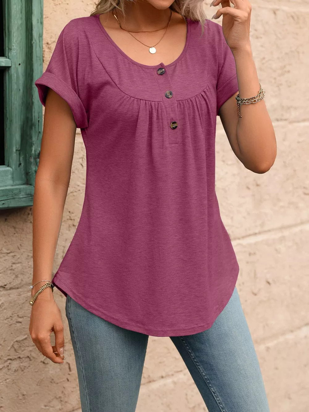 Casual Button Detail Henley T-Shirt, image 28