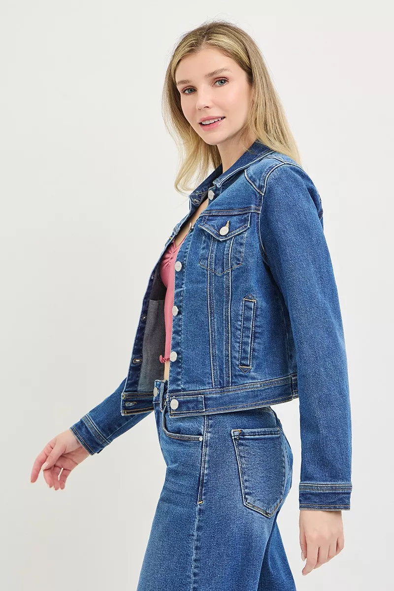 Basic Fitted Button Down Denim Jacket, image 4