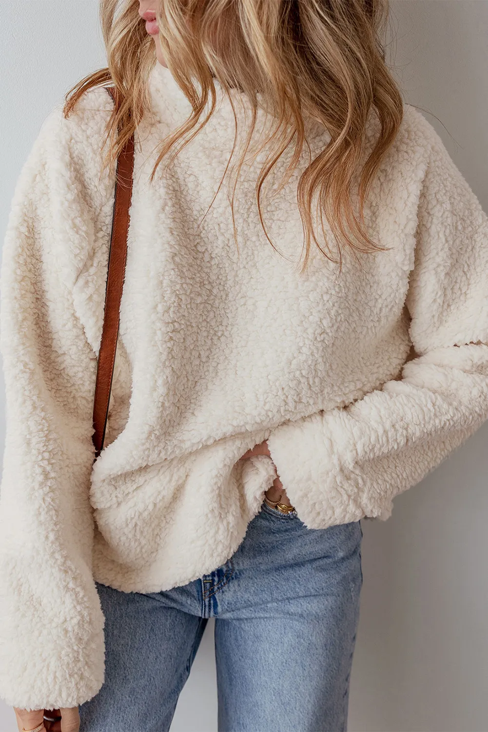 Turtleneck Long Sleeve Slit Fleece Sweatshirt, image 4
