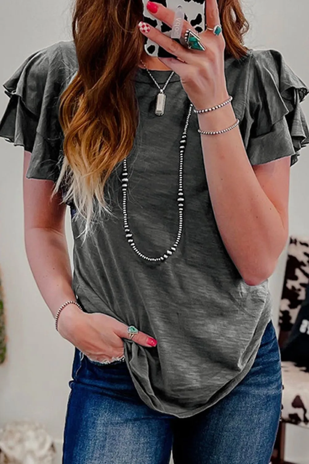 Round Neck Layered Short Sleeve Top, image 2