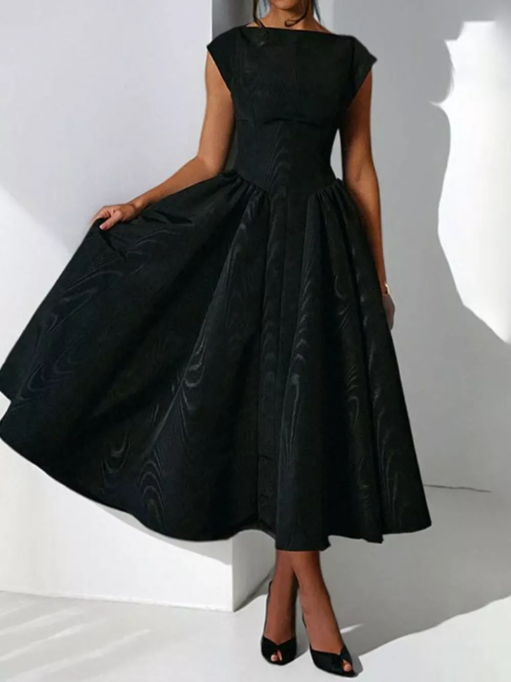 Full Size Cap Sleeve A-Line Midi Dress Plus Size, image 5