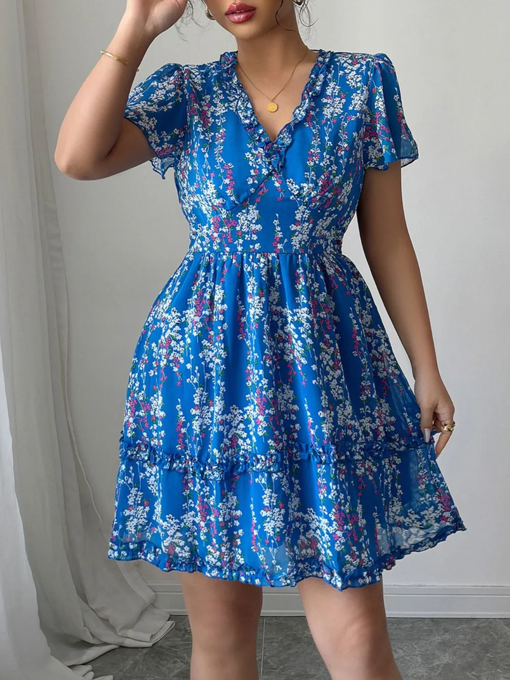 Floral Wrap Dress with Flutter Sleeves