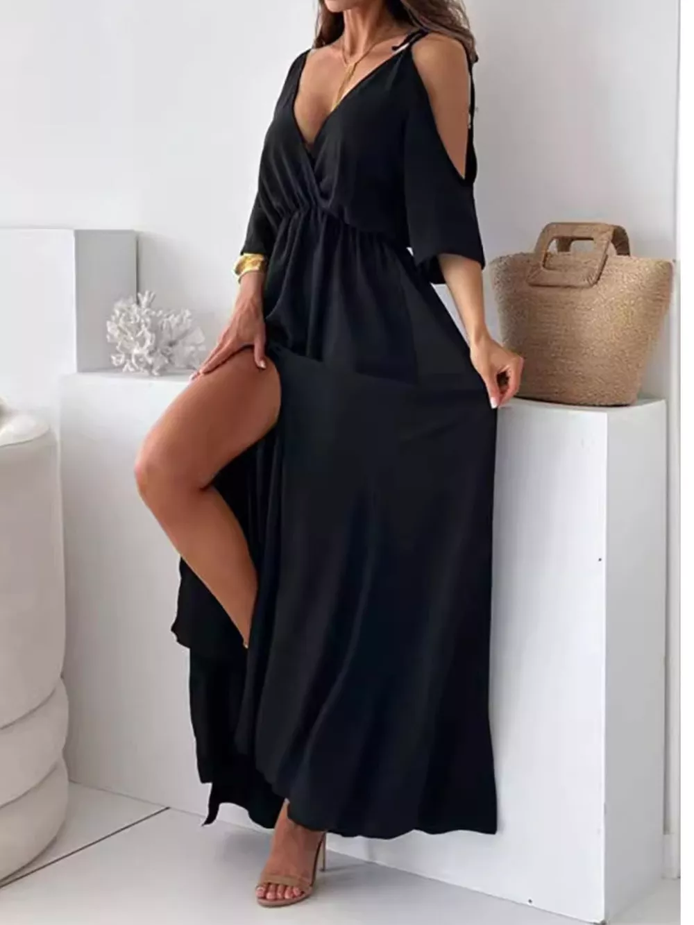 Slit Cold Shoulder Maxi Dress, image 6