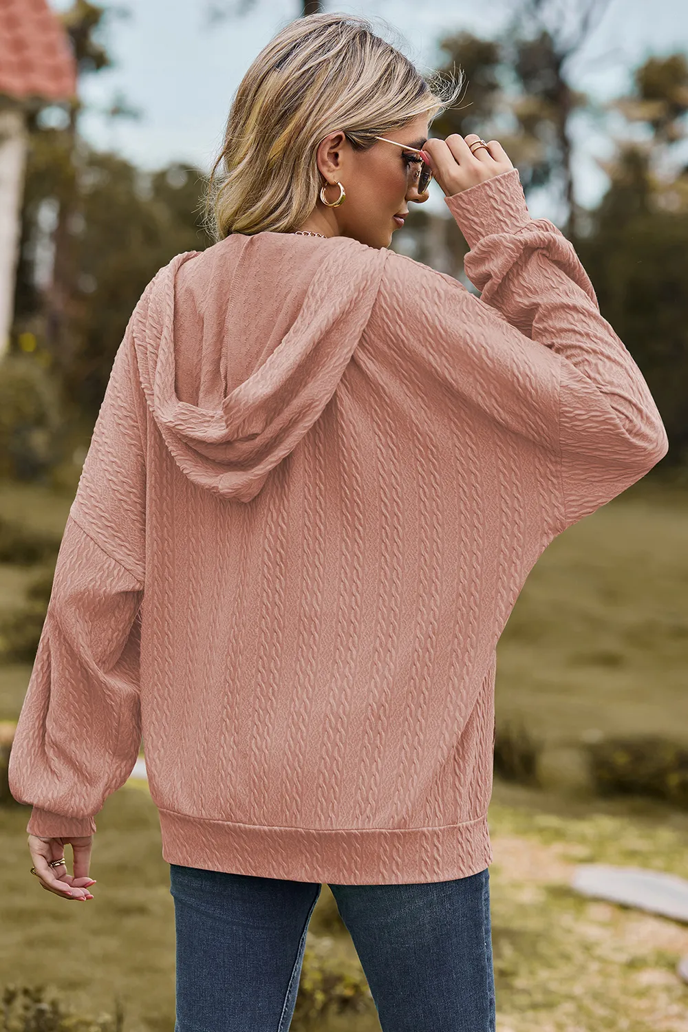 Drawstring Zip Up Dropped Shoulder Hoodie, image 24