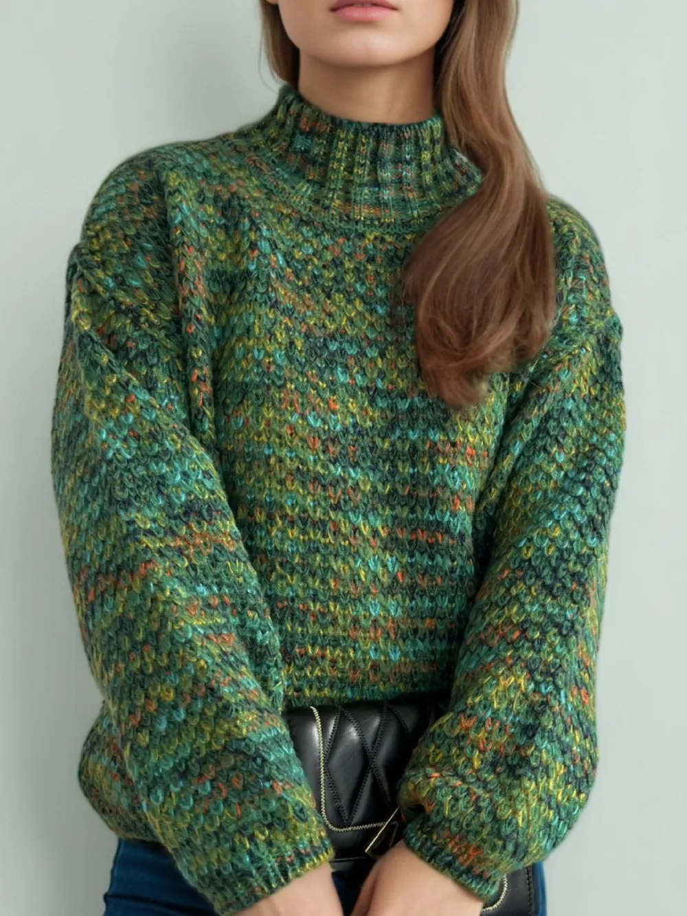 Heathered Turtleneck Dropped Shoulder Sweater, image 6