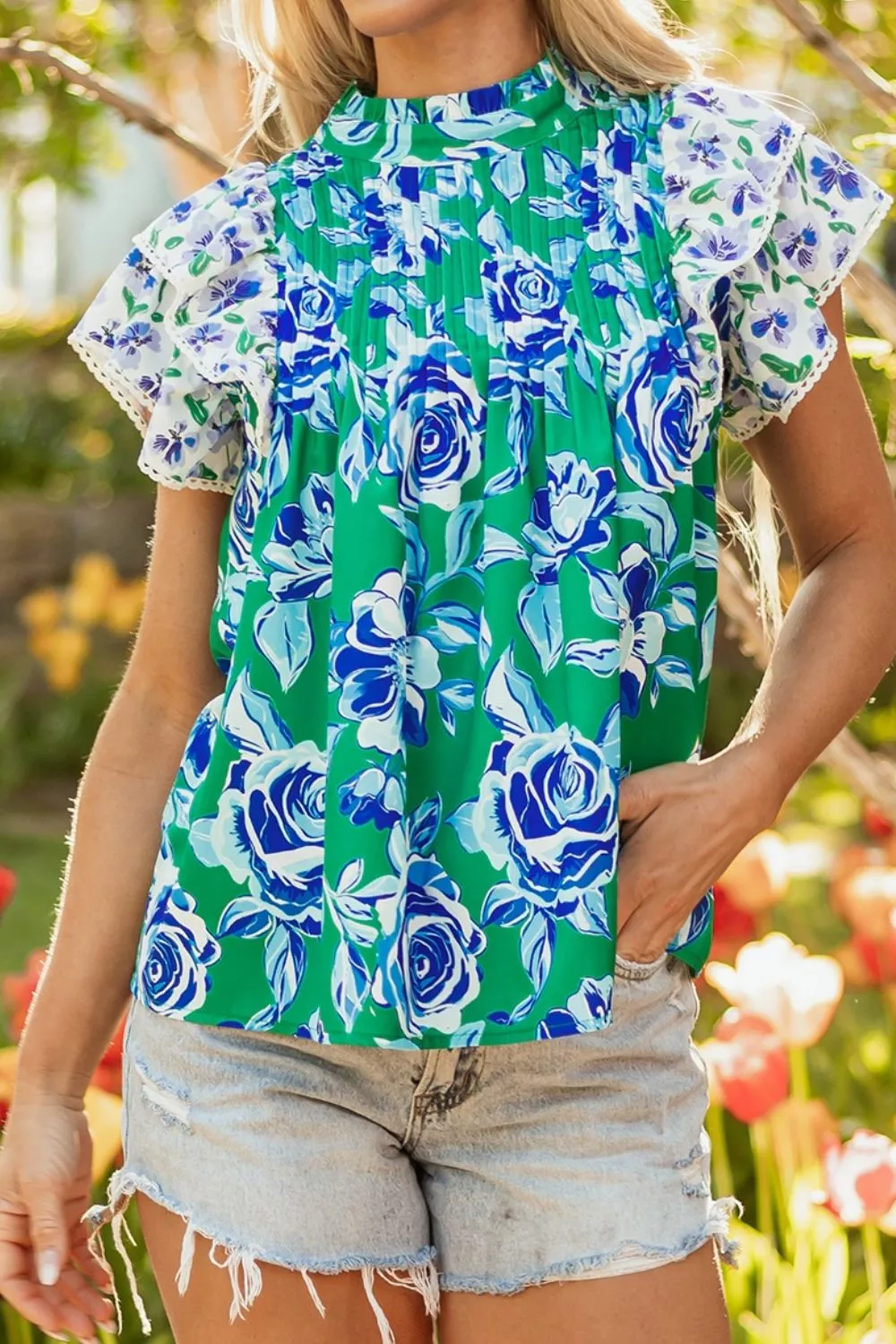 Floral Print Ruffle Sleeve Blouse, image 4