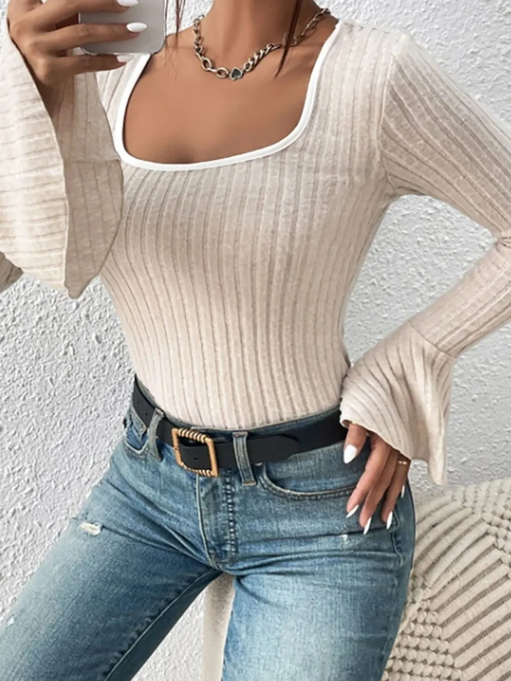 Scoop Neck Long Sleeve T-Shirt, image 4