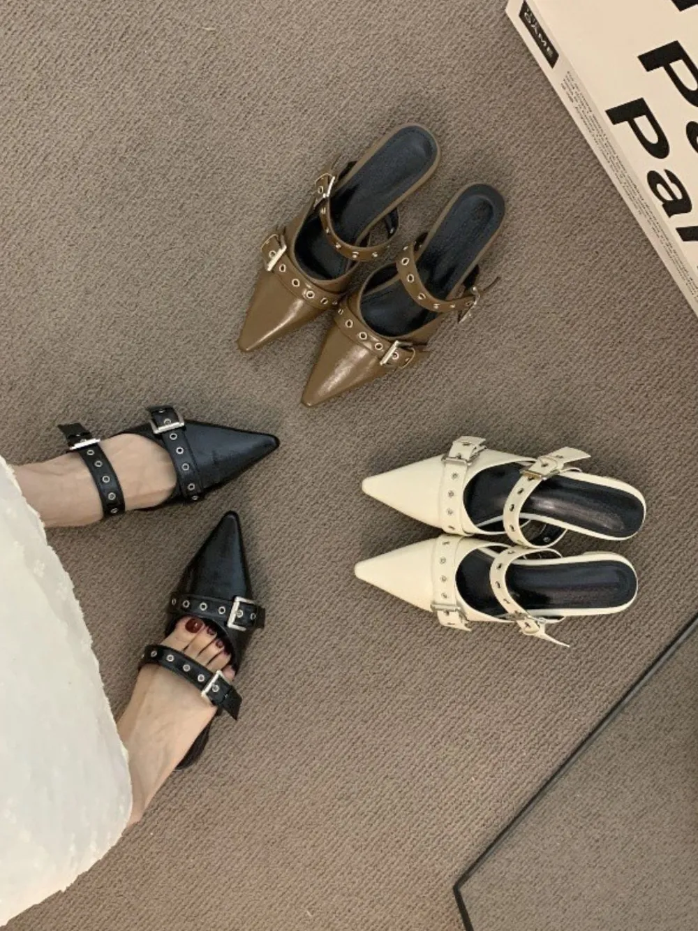 Point Toe Eyelet Buckle Sandals, image 2