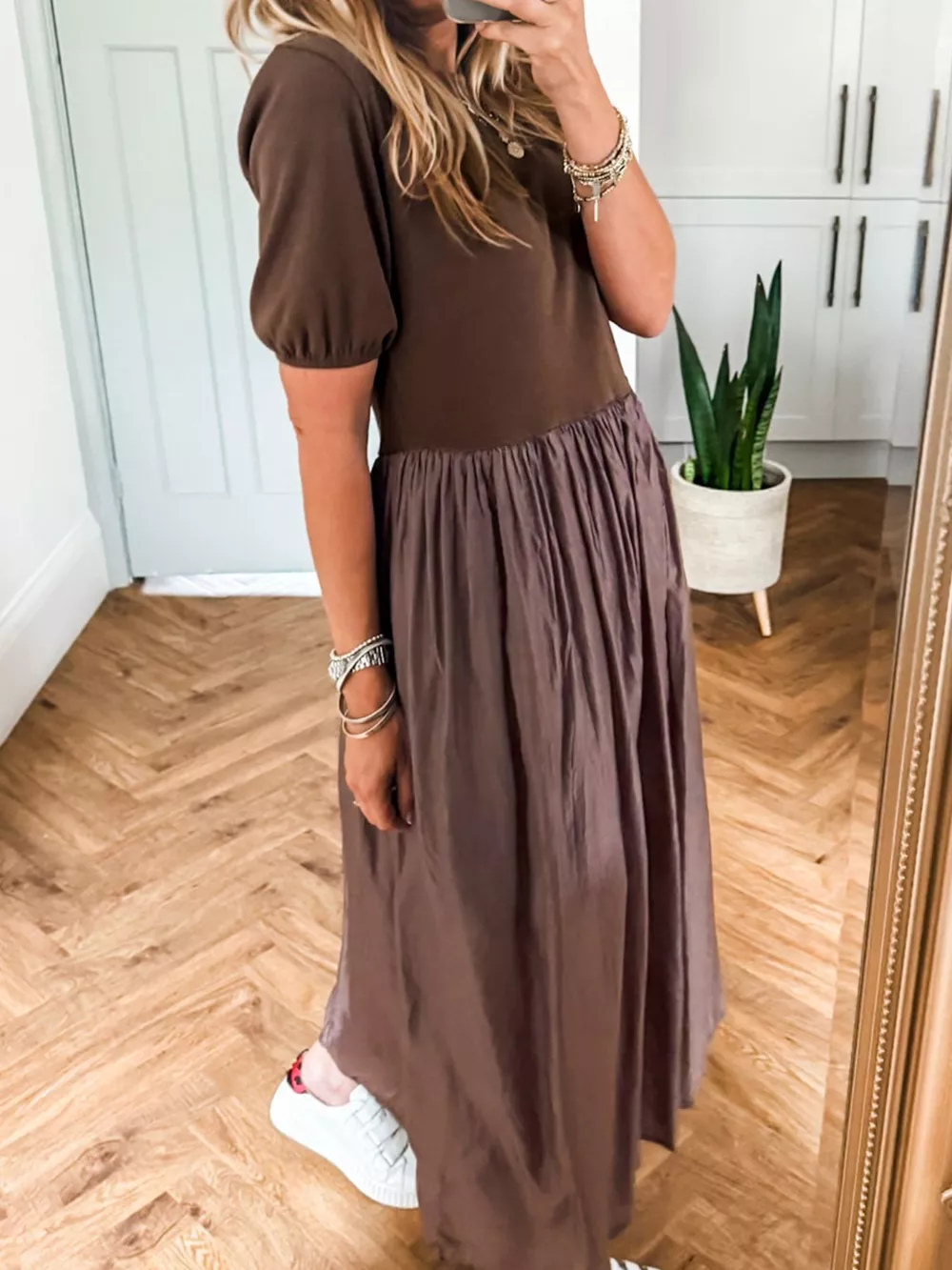 Short Sleeve Knit Top Patchwork Pleated Dress, image 3