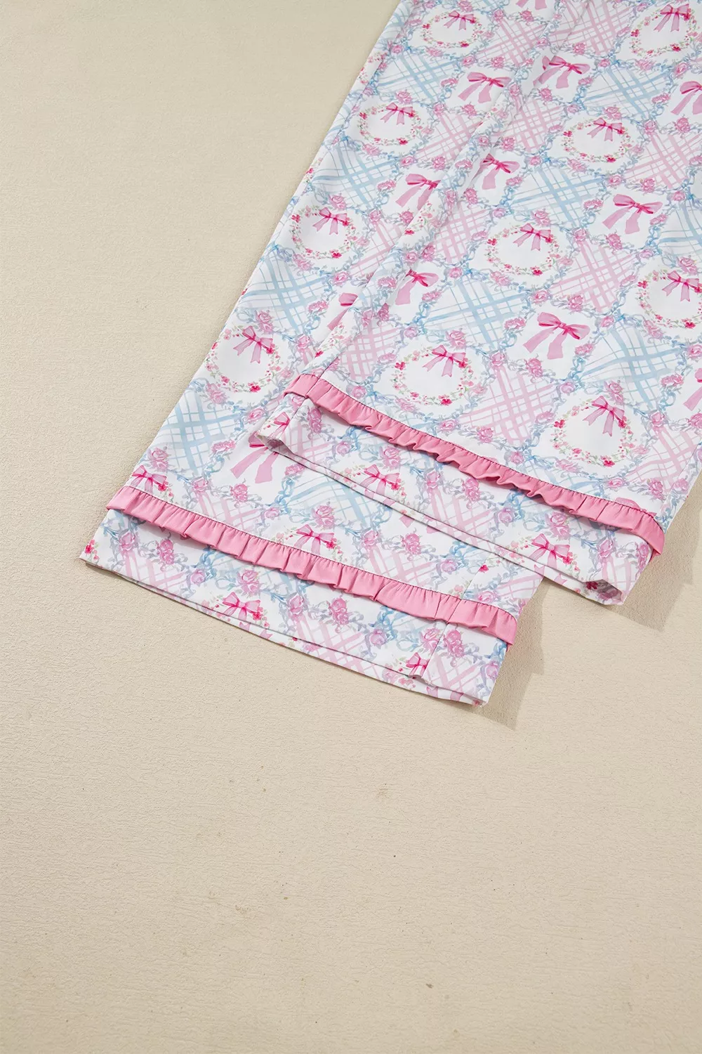 Wreath Pattern Christmas Tied Front Long Sleeve 2pcs Pajama Set, image 4