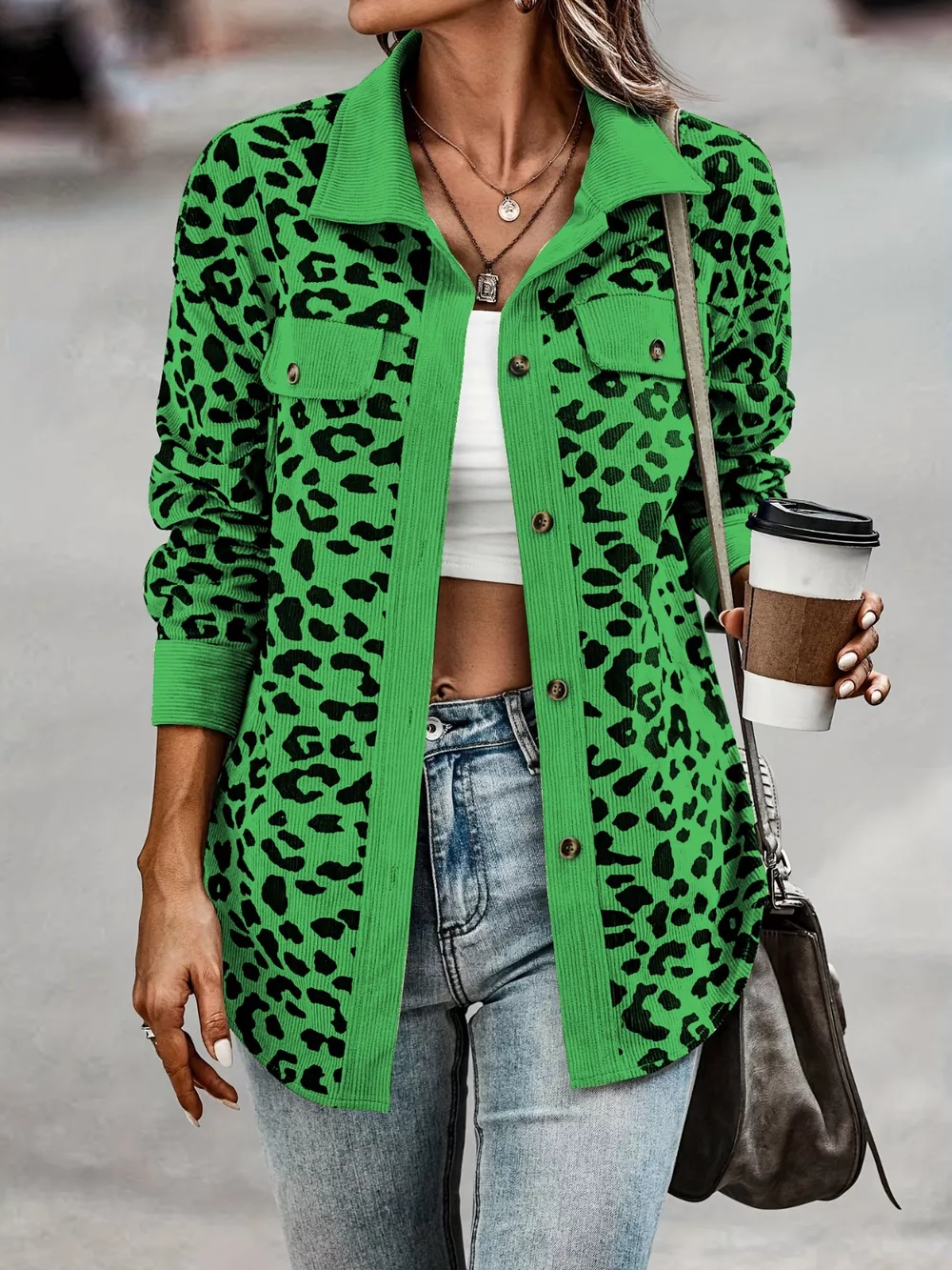 Full Size Leopard Print Button-Down Jacket Plus Size, image 8
