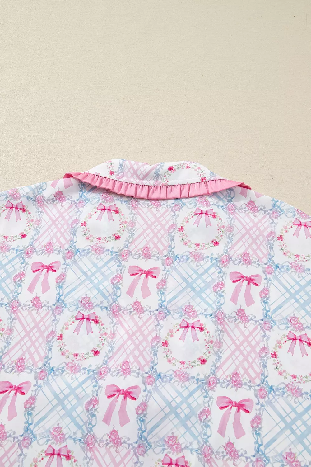 Wreath Pattern Christmas Tied Front Long Sleeve 2pcs Pajama Set, image 5