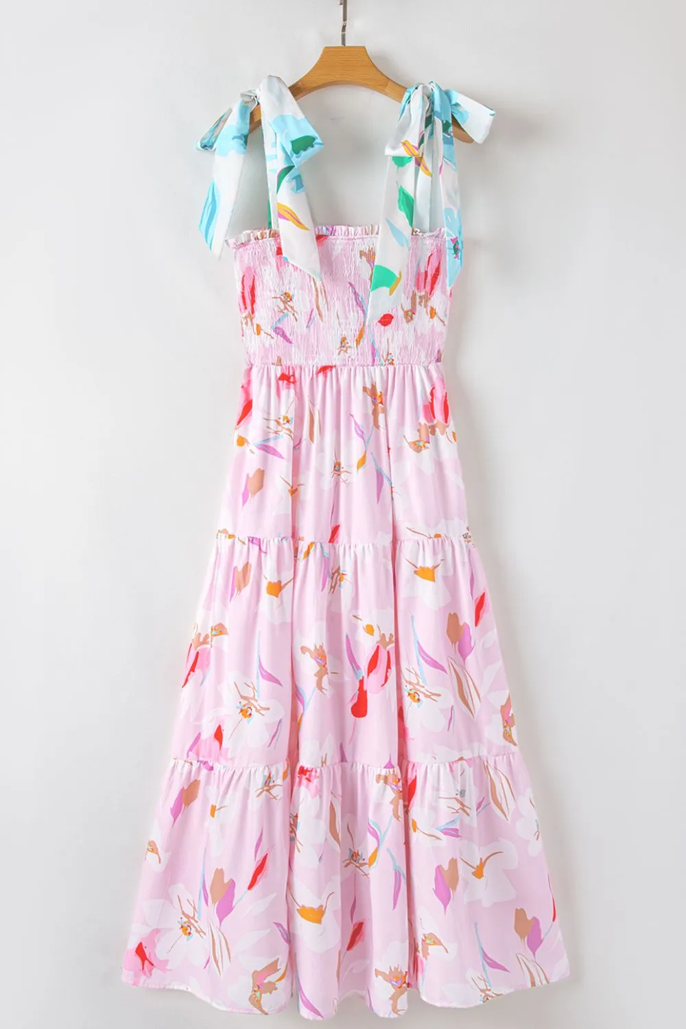 Floral Print Knotted Shoulder Smocked Maxi Dress, image 3