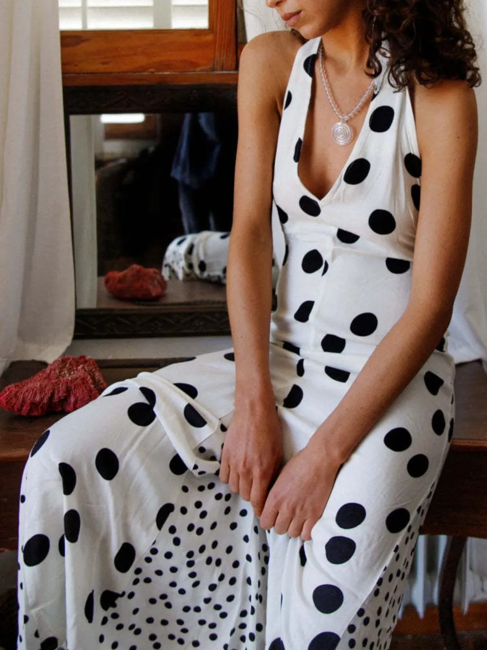 Backless Halter Neck Polka Dot Maxi Dress, image 3