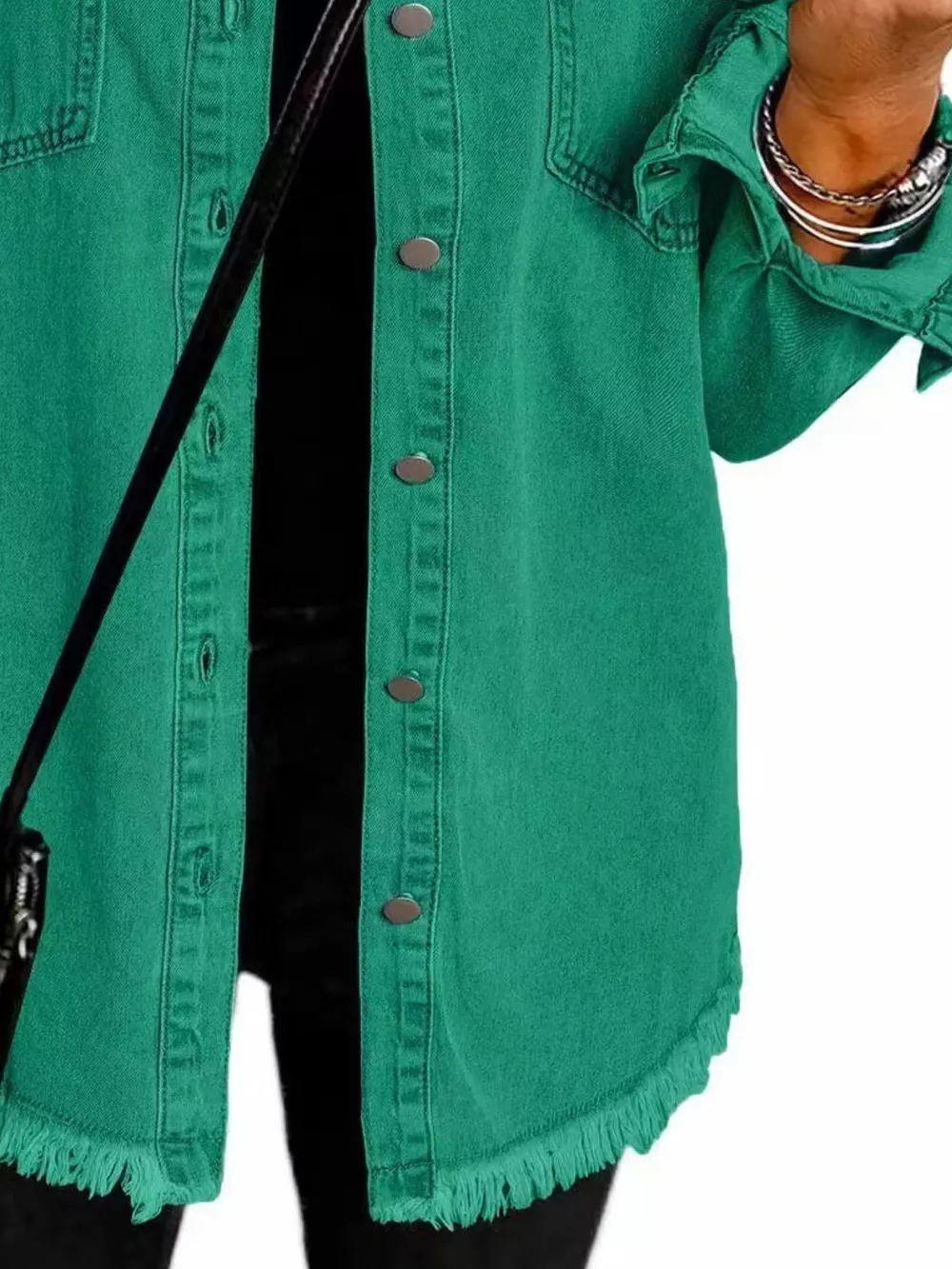 Frayed Hem Button Up Denim Jacket, image 8