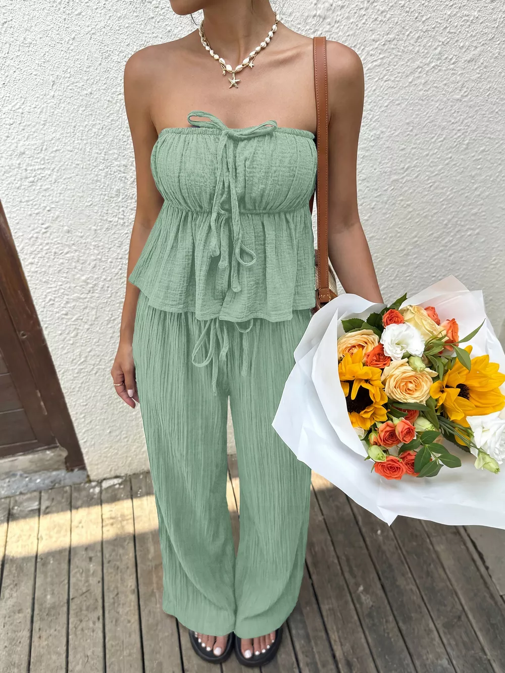 Tube Top and Wide-Leg Pants Set, image 5
