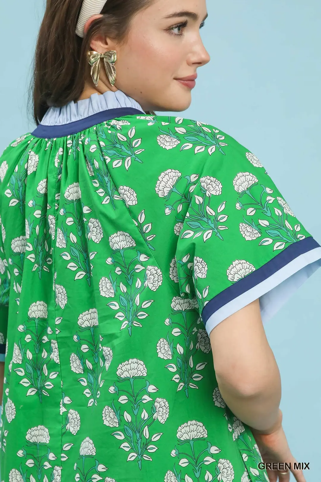 Printed Split Neck Short Sleeve Shift Dress, image 6