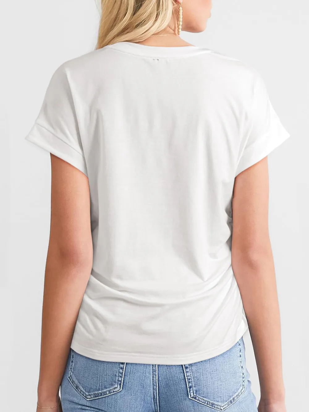 Ruched Round Neck Short Sleeve T-Shirt, image 5