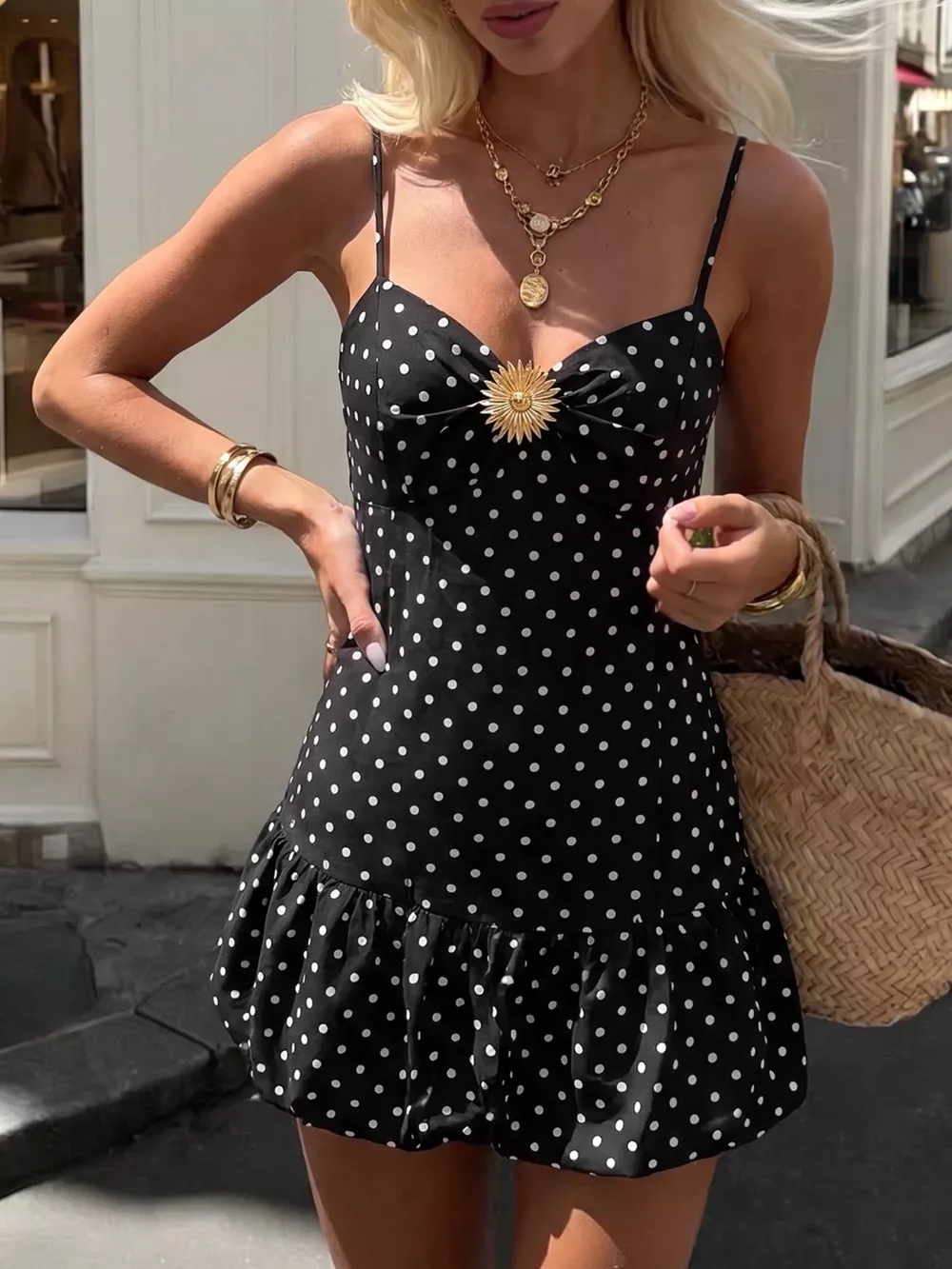 Polka Dot Ruffle Hem Spaghetti Strap Dress, image 2