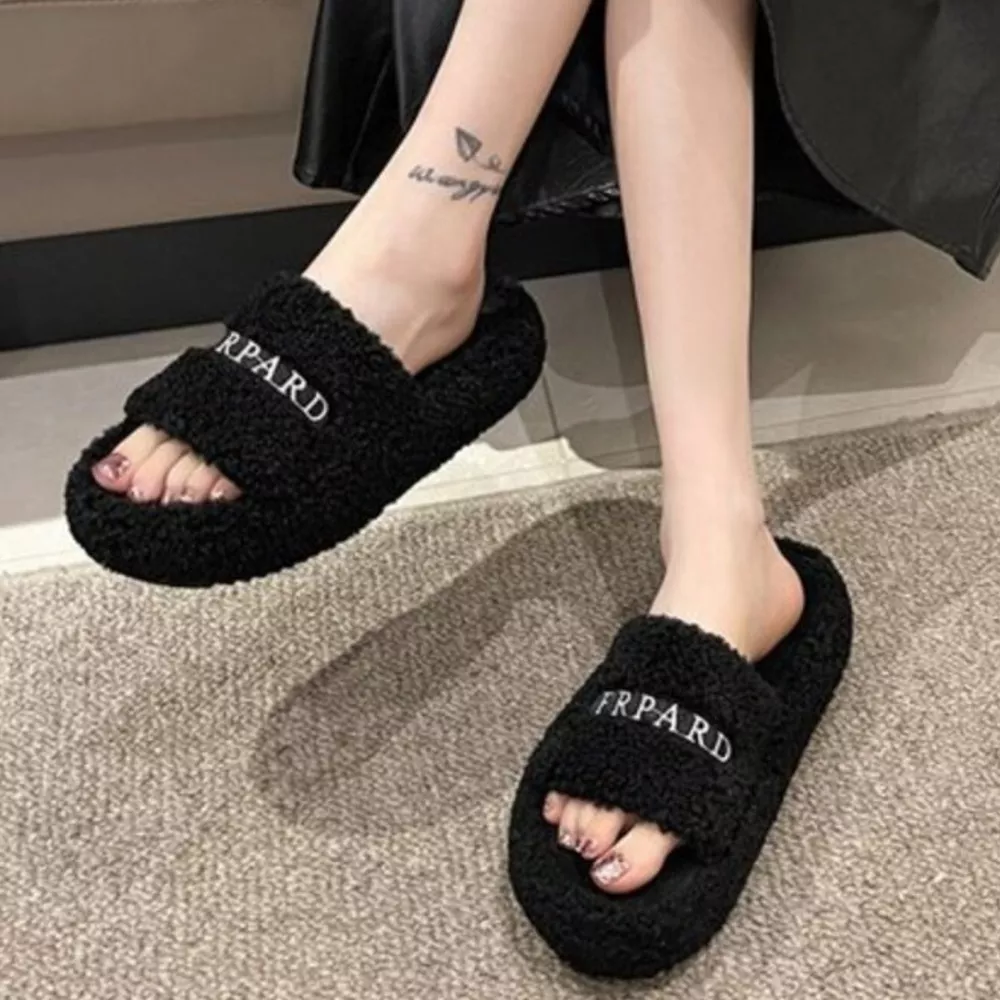 Fuzzy Plush Open Toe Slippers, image 3