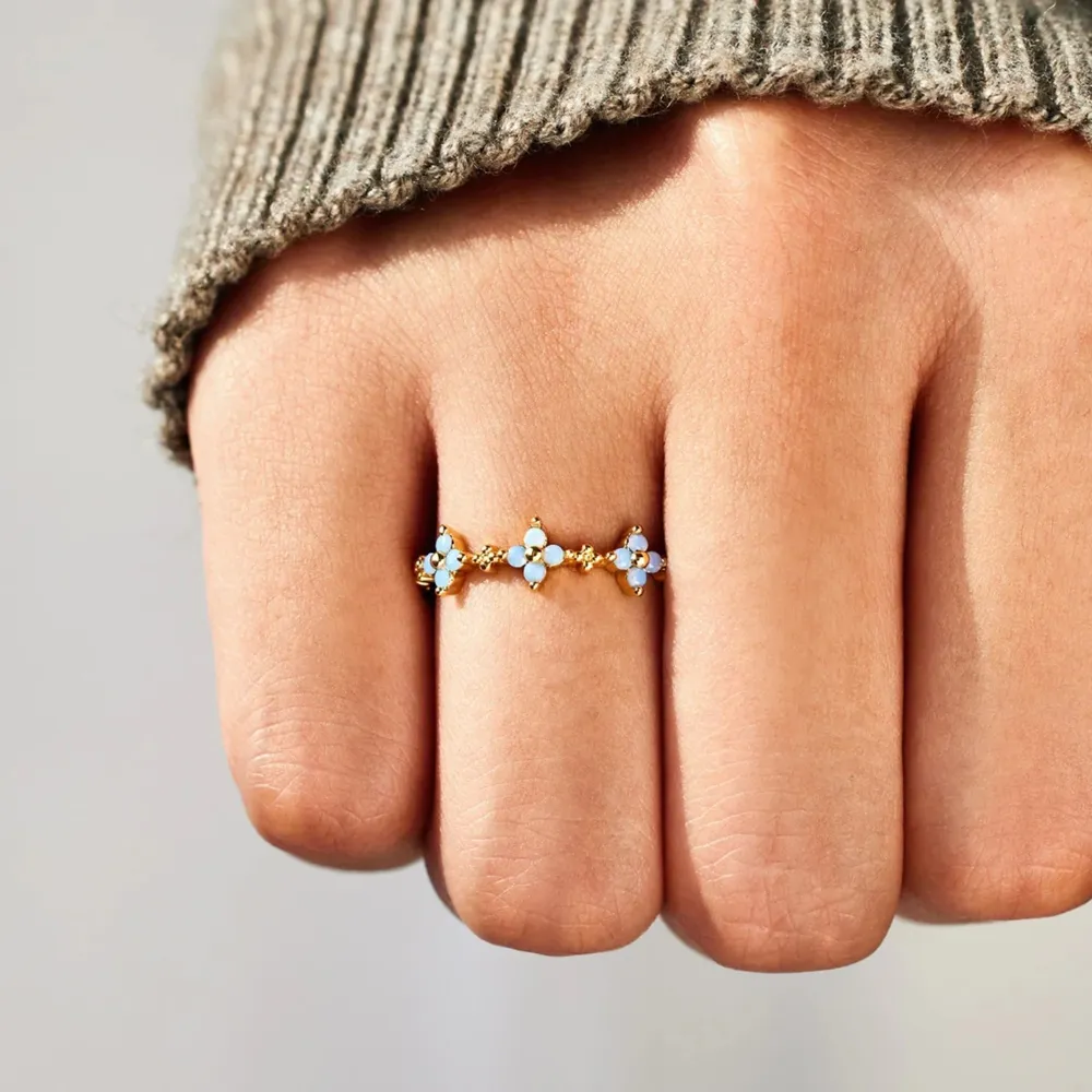 925 Sterling Silver Inlaid Zircon Flower Ring, image 4