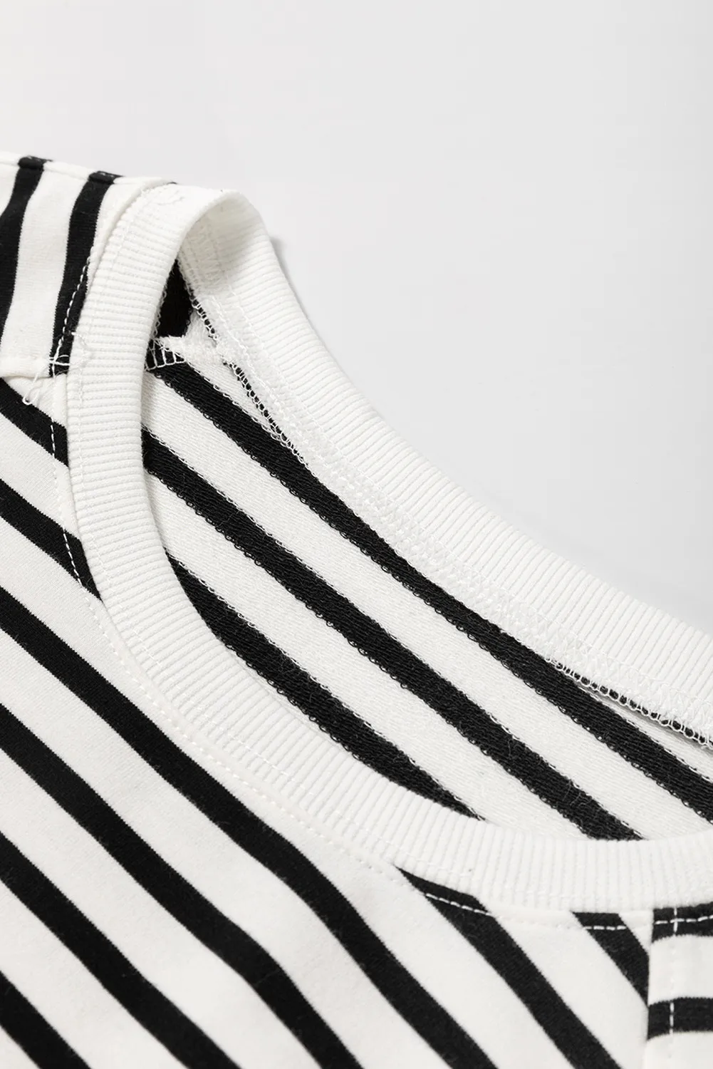 Slit Striped Round Neck Long Sleeve Sweatshirt, image 2