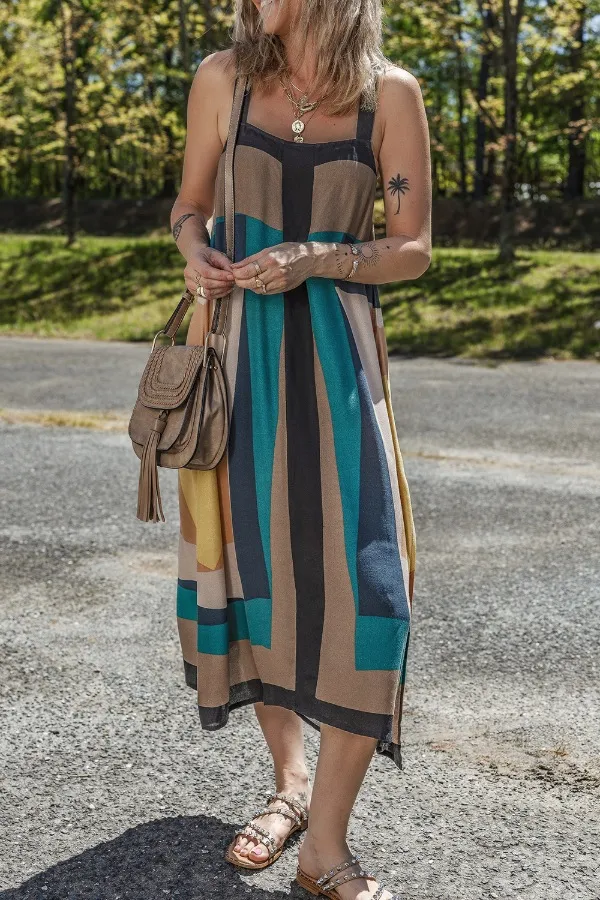 Color Block Square Neck Wide Strap Dress, image 5