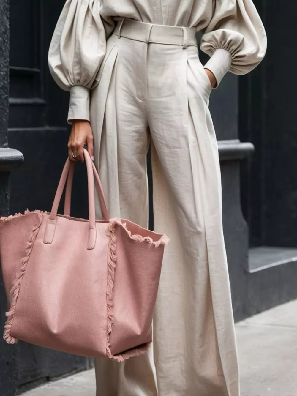 Lantern Sleeve Shirt and Wide Leg Pants Set, image 6