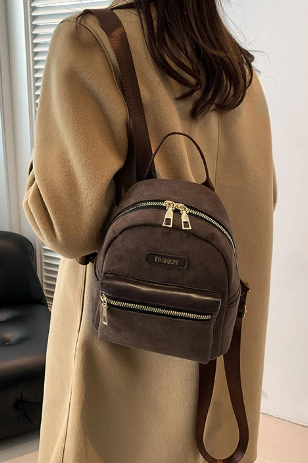 Suede Adjustable Strap Backpack Bag, image 4