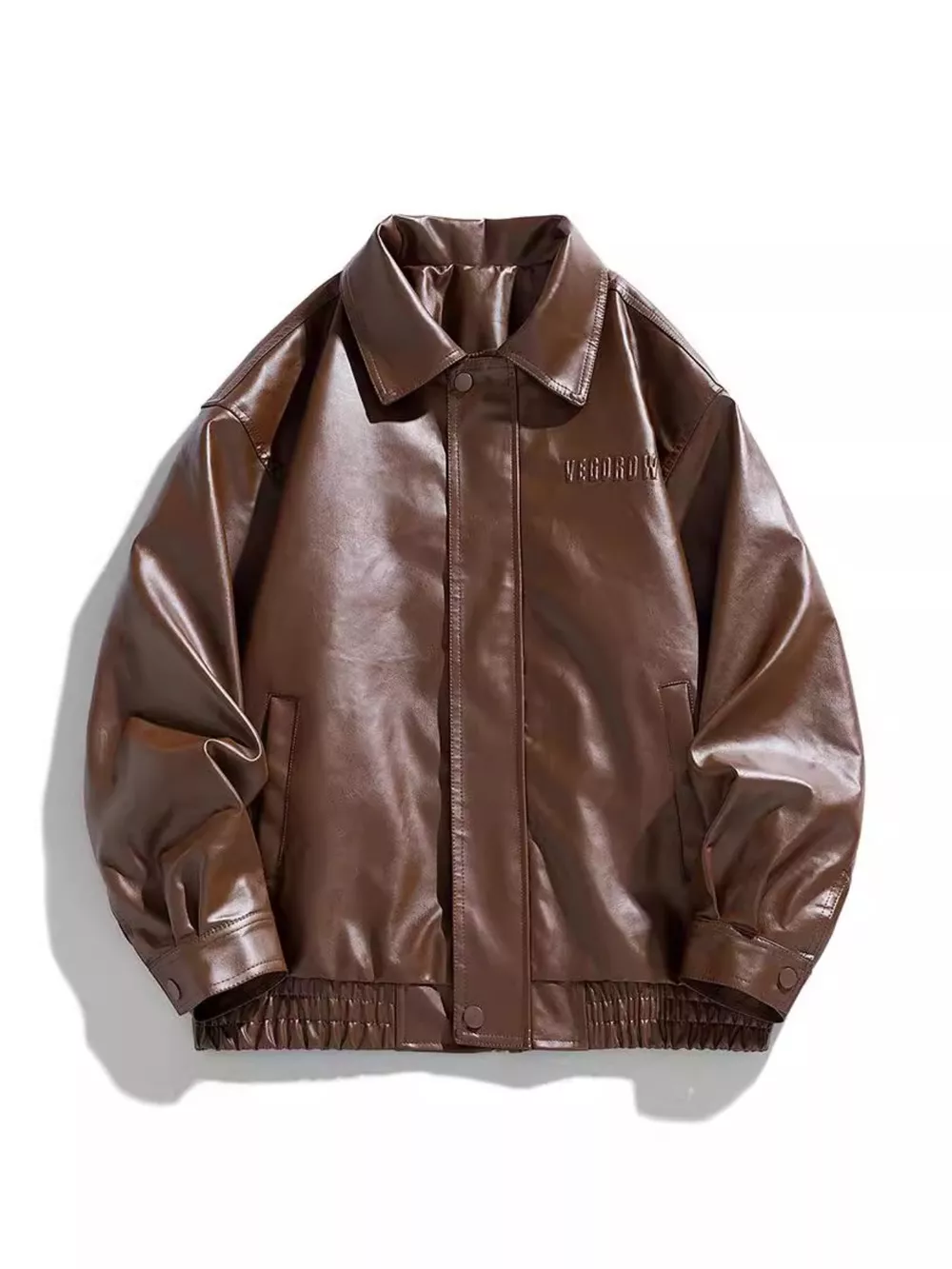 Men's Plus Size Collared Neck Leather Jacket, image 4