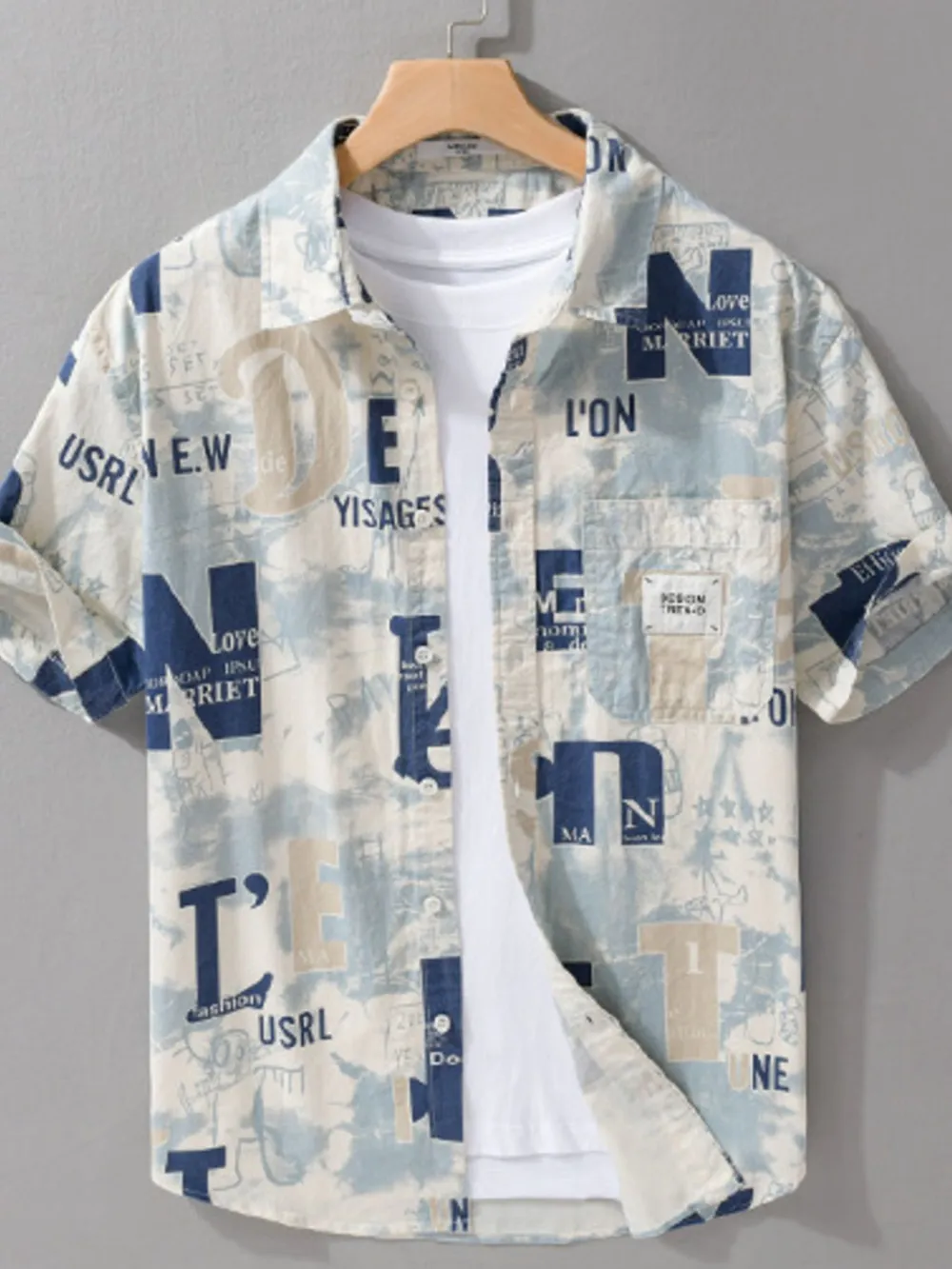 Men's Plus Size Printed Button Up Short Sleeve Shirt