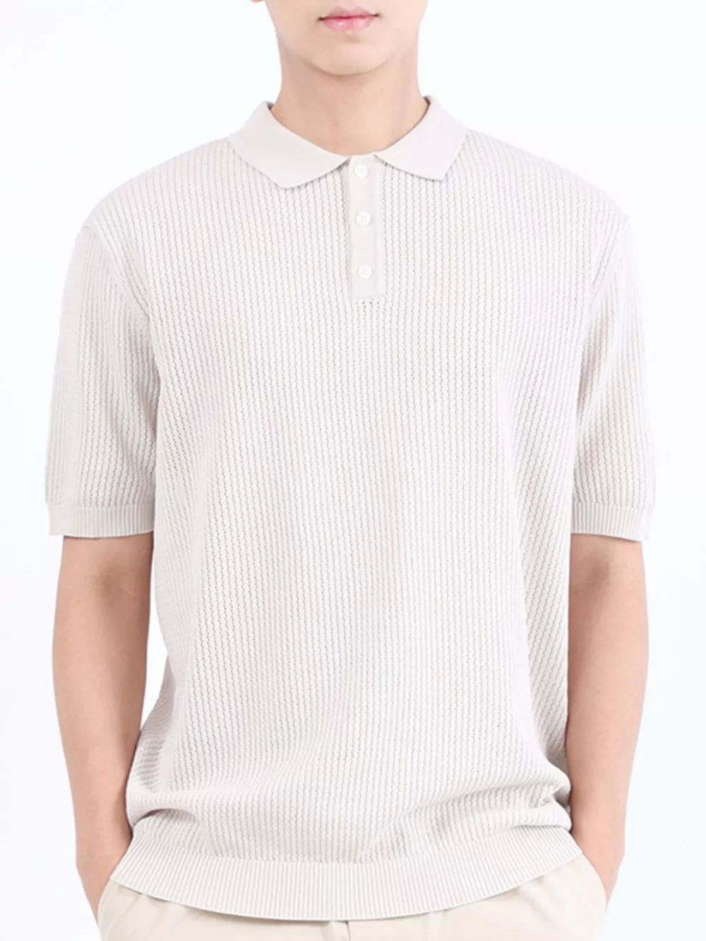Men's Plus Size Textured Knit Short Sleeve Polo Shirt, image 4