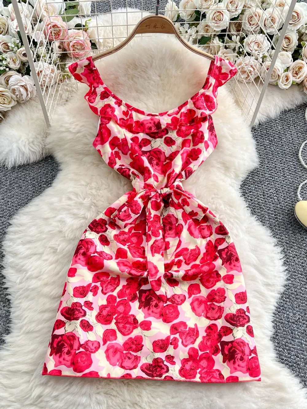 Floral Print Ruffle Trim Mini Dress, image 2