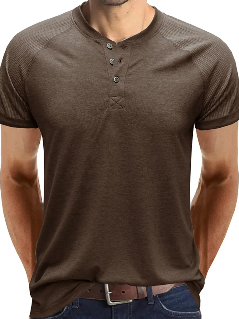 Men's Short Sleeve Henley Button Top, image 9
