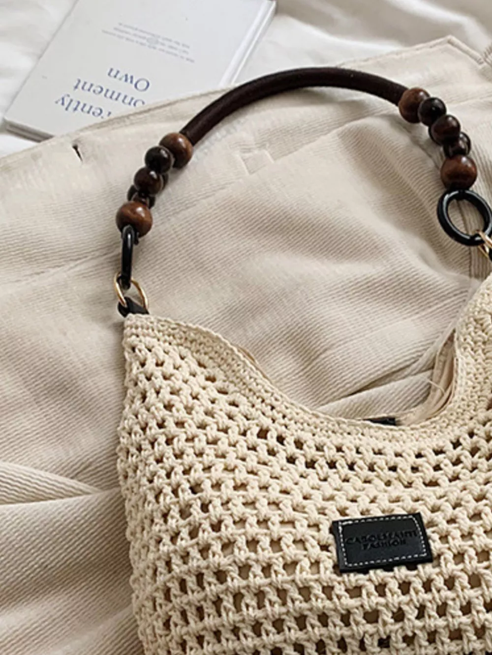 Beaded Handle Crochet Handbag, image 3