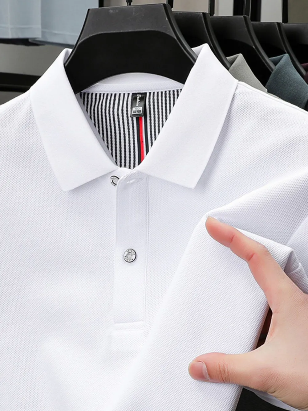 Men's Plus Size Button Detail Short Sleeve Polo, image 7