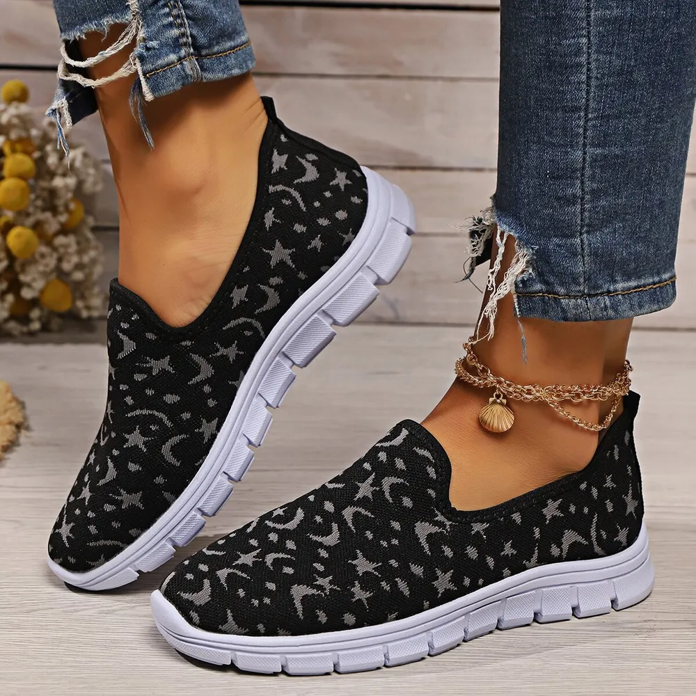 Star & Moon Pattern Flat Loafers, image 2