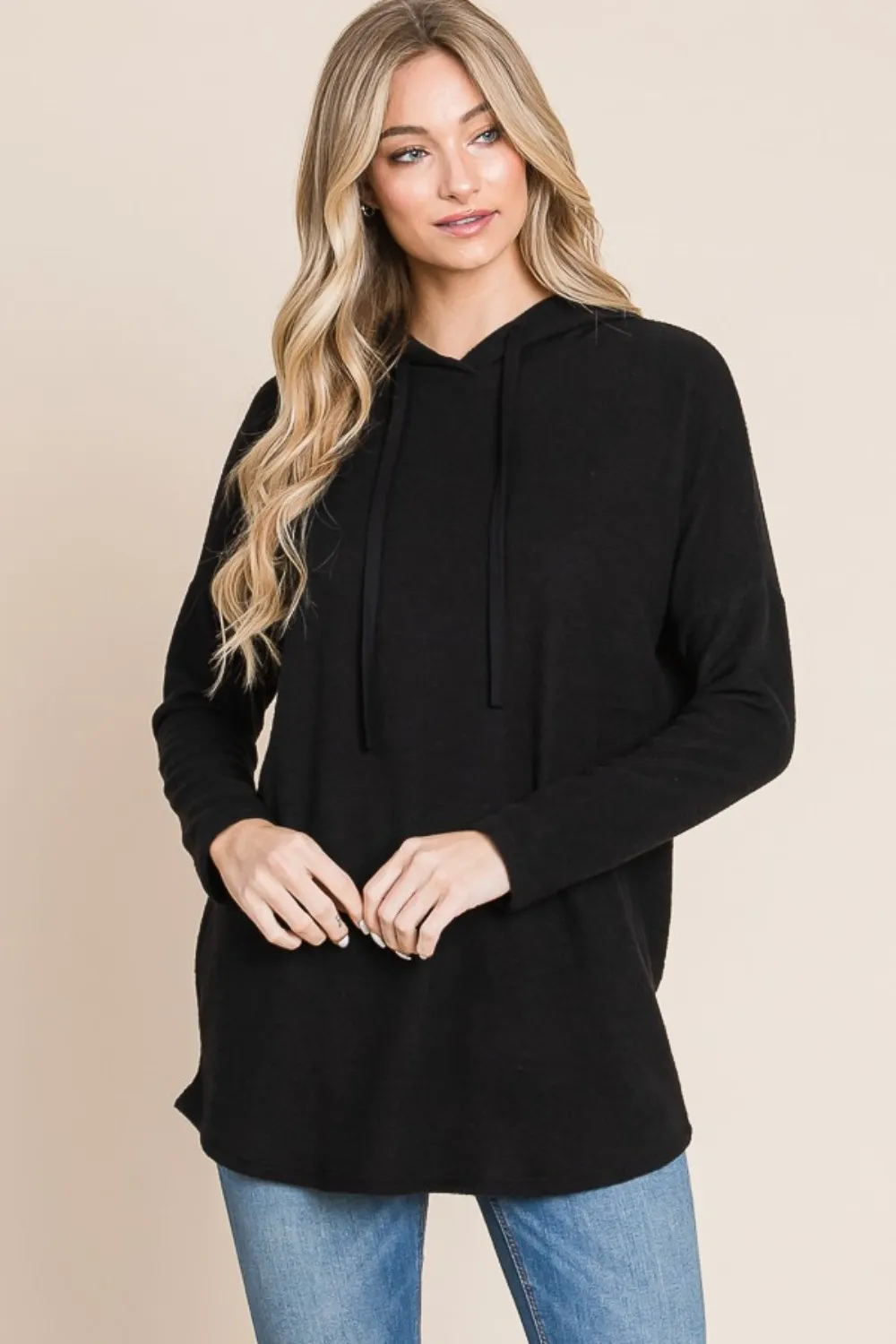 Contrast Drawstring Drop Shoulder Knit Hoodie, image 4