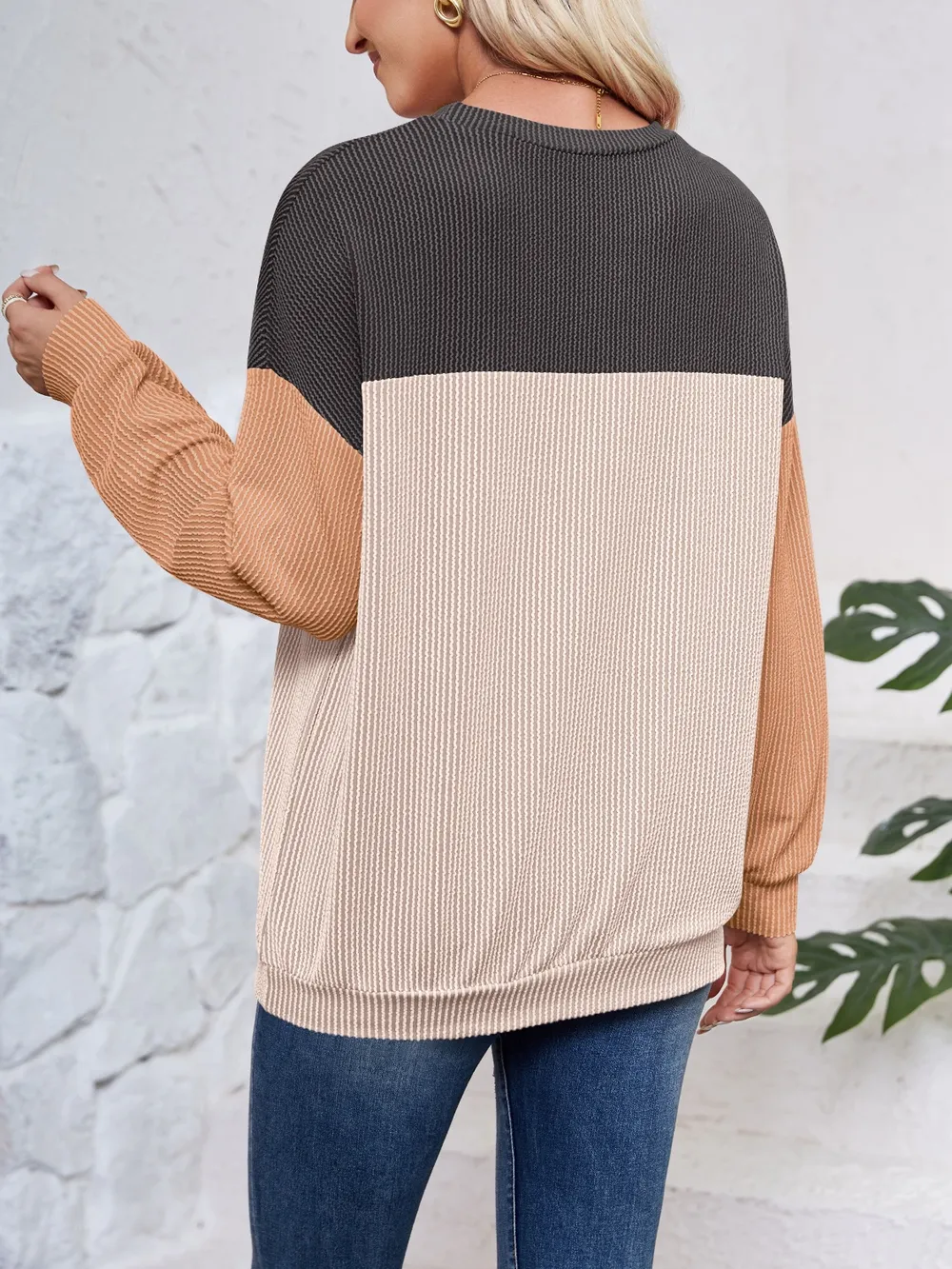 Color Block Round Neck Long Sleeve Sweatshirt, image 10