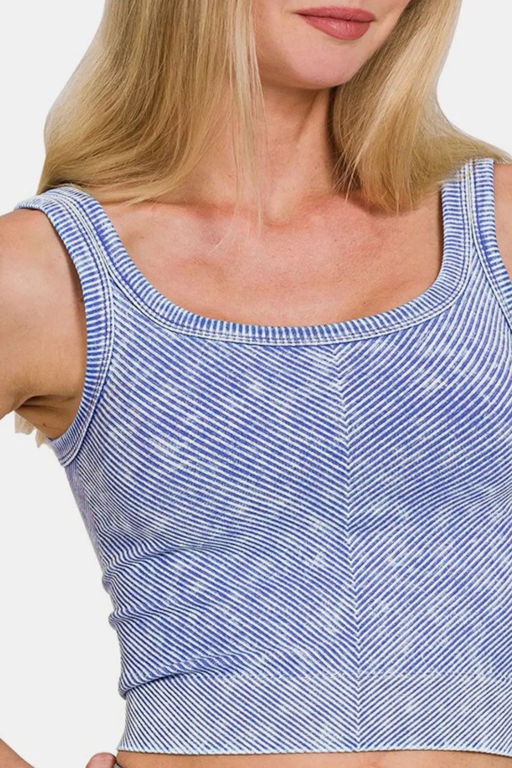 Washed Ribbed Scoop Neck Wide Strap Tank, image 2