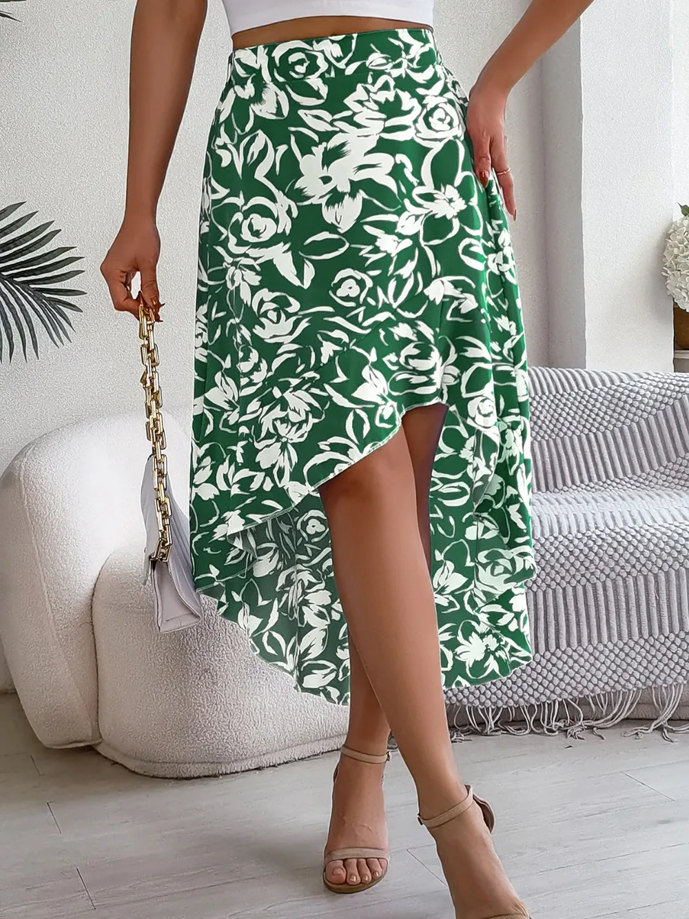 High-Low Printed High Waist Skirt, image 6