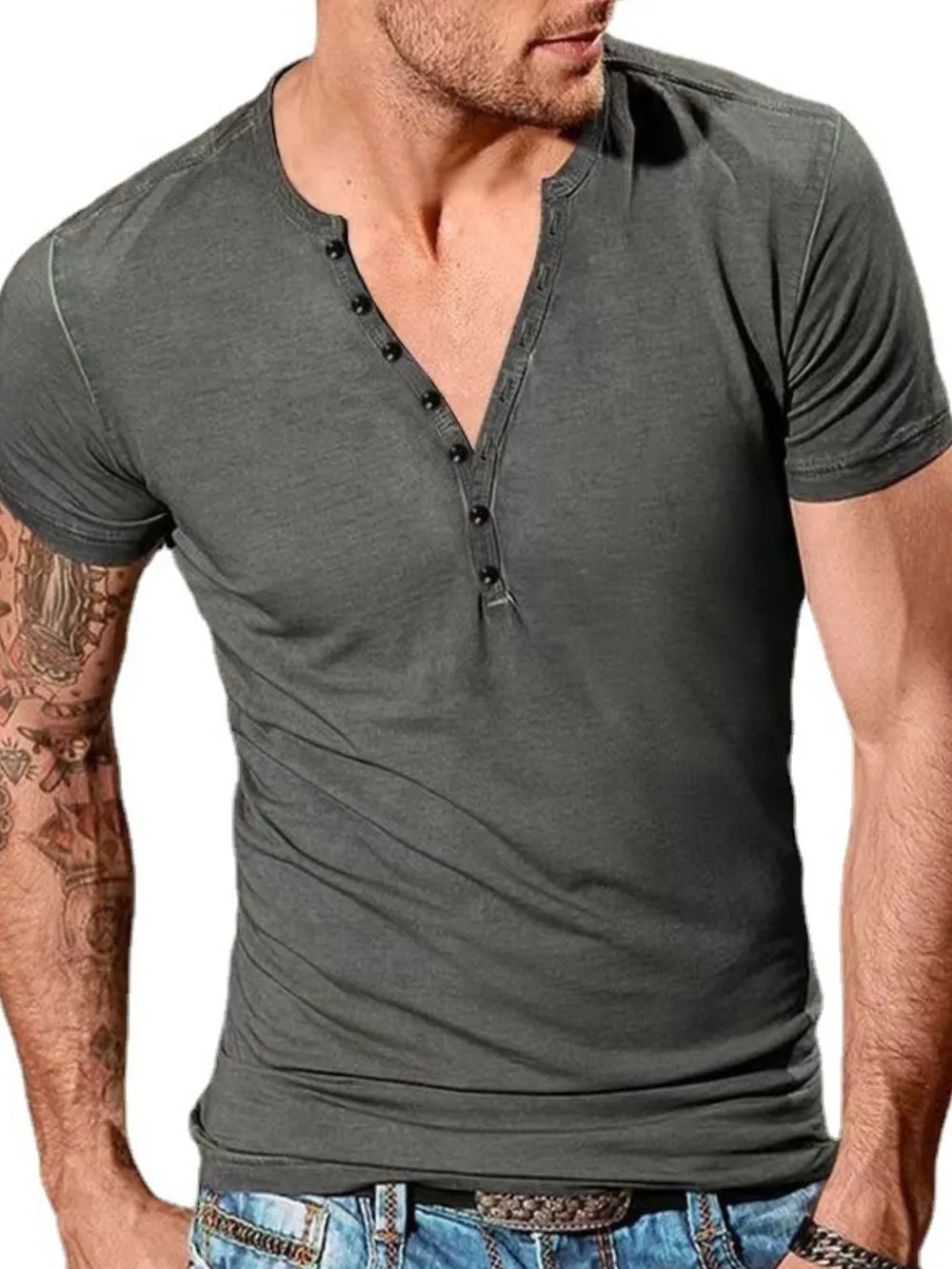 Men's Full Size Button Detail Short Sleeve Top Plus Size, image 11