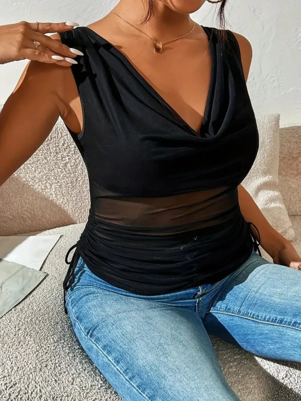 Side Drawstring Ruched Tank, image 4