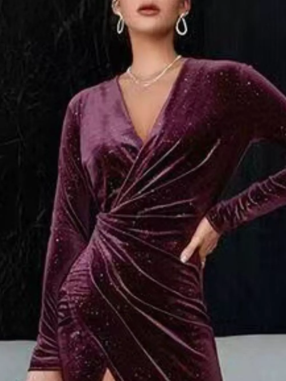 Velvet Ruched Slit Midi Dress, image 14