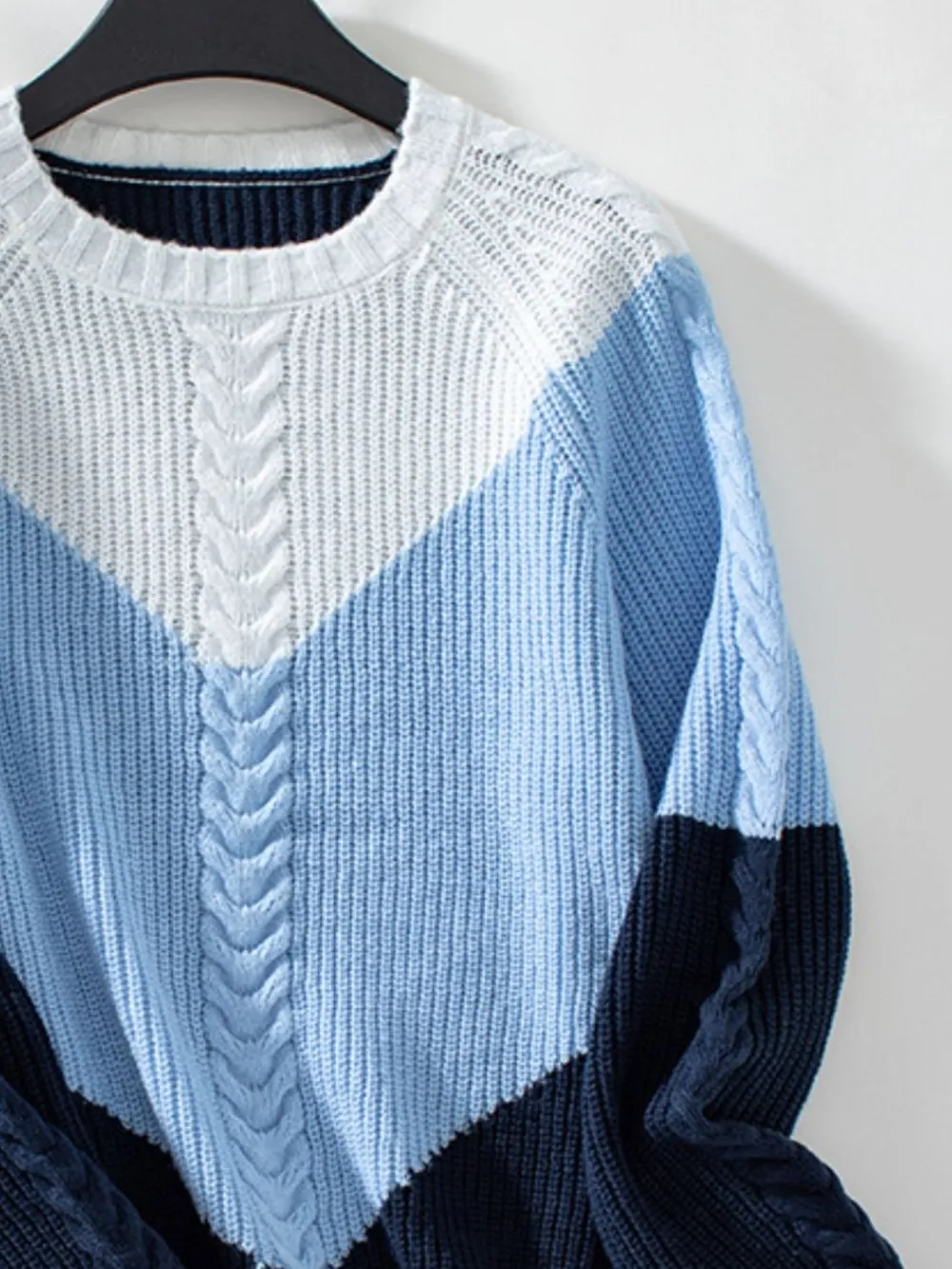 Color Block Round Neck Long Sleeve Sweater, image 12