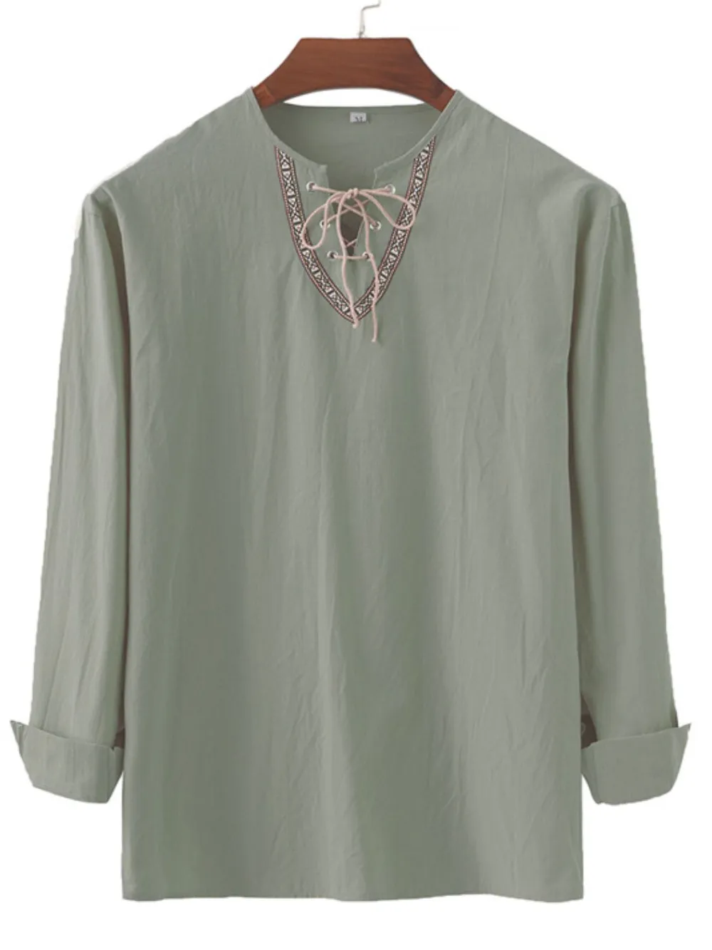 Men's Full Size Lace Up Long Sleeve Shirt Plus Size