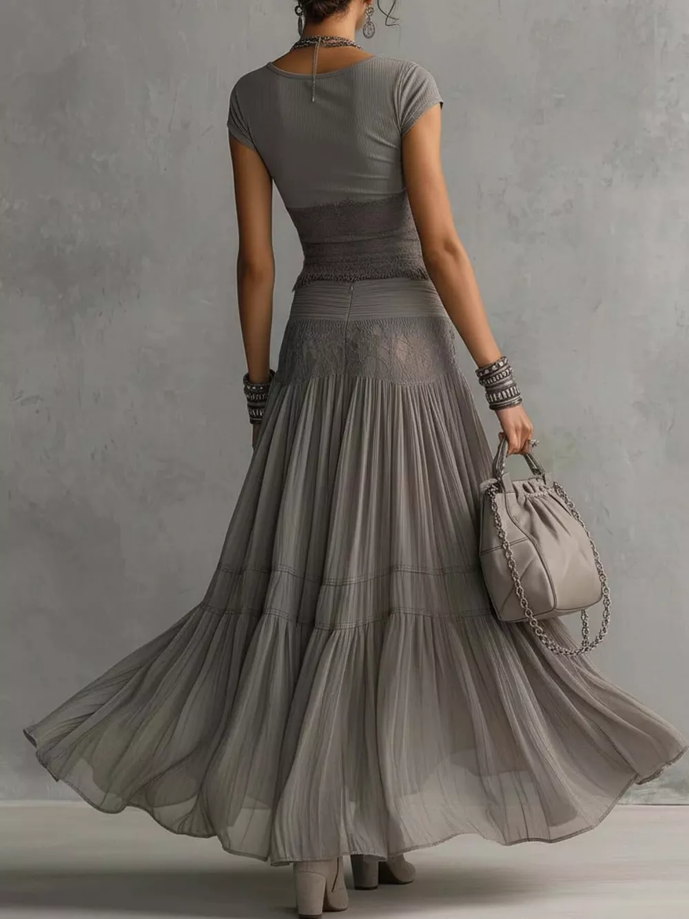 Lace Slim Fit Top and Maxi Skirt Set, image 5