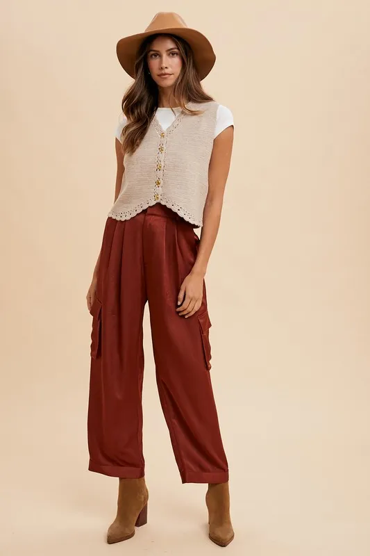 Wide Leg Cargo Satin Pants, image 5