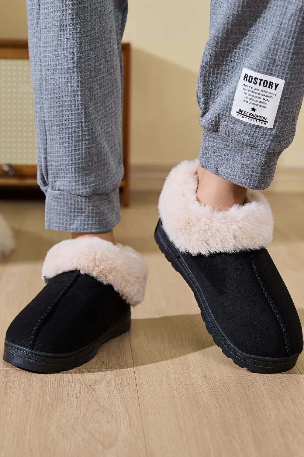 Faux Fur Round Toe Platform Slippers, image 4